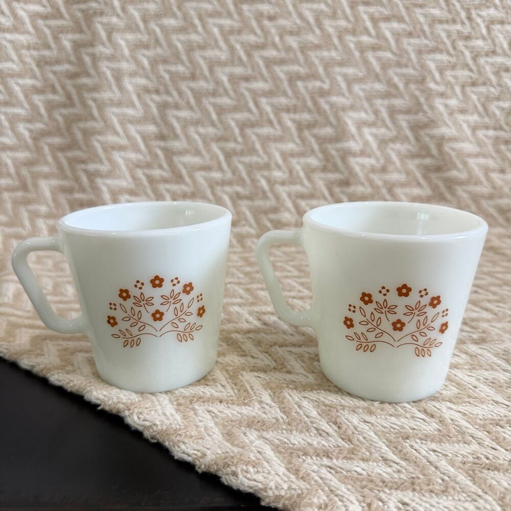 Vintage Pyrex Set of 2 Milk Glass Coffee Mugs Cups Summer Ginger Impression